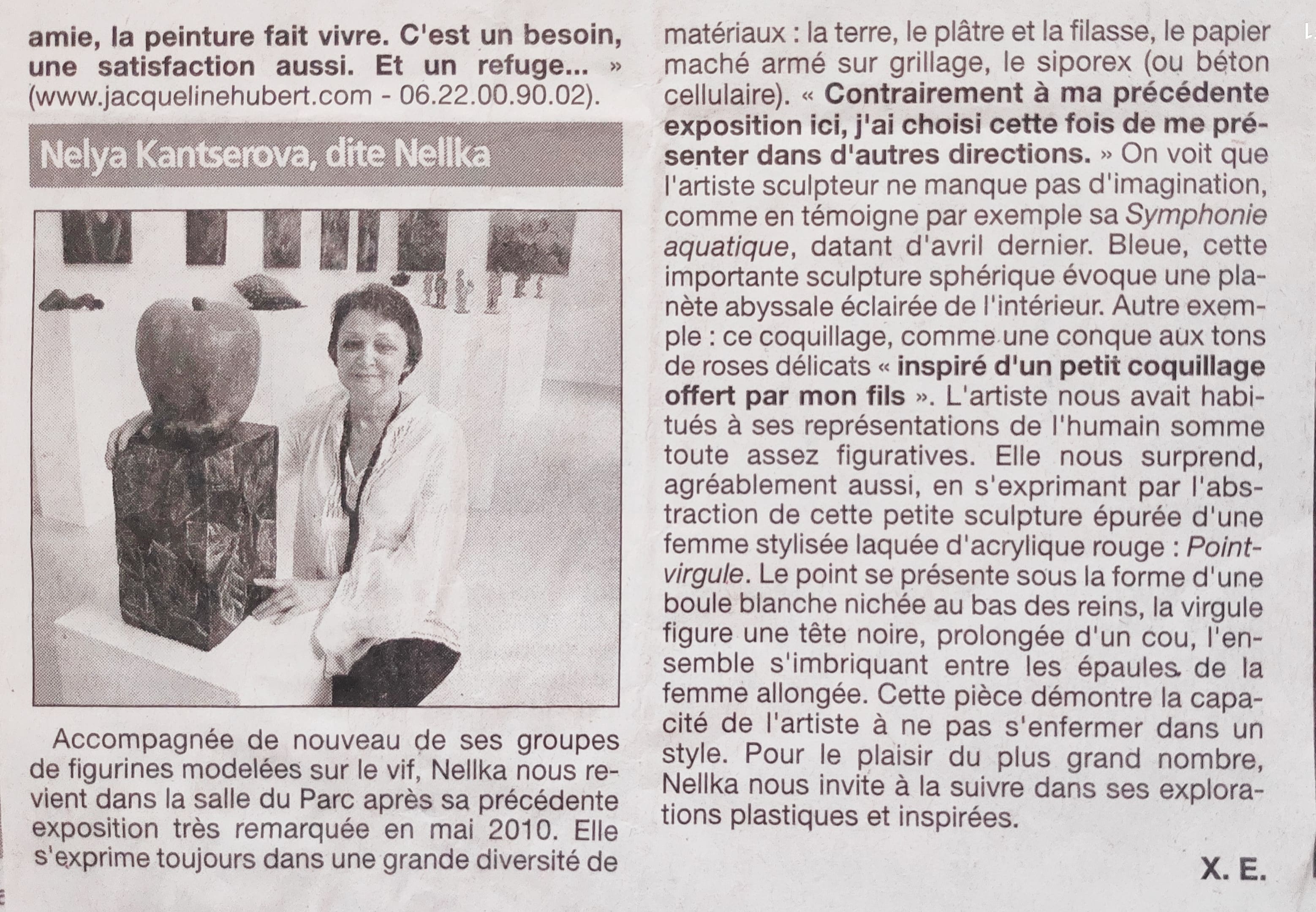 Photo de l'article parlant de Nellka lors de son expo dans la salle du Parc en 2010